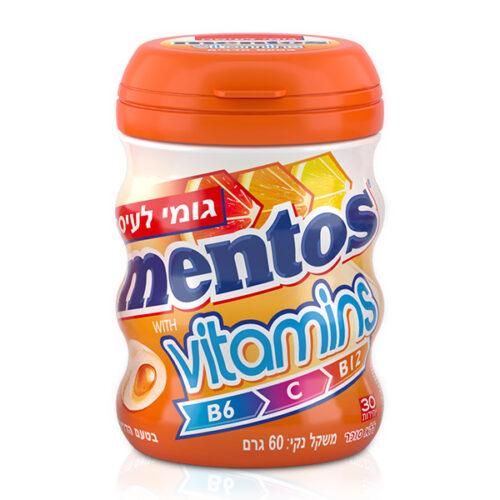 מסטיק מנטוס הדרים ויטמינים 60 גר' בקבוק - מארז 6 יח'