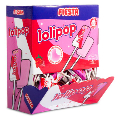 סוכריית Lolipop עם מסטיק בטעם תות - מארז 100 יח׳